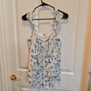 LC Lauren Conrad Blue Floral Ruffle Blouse